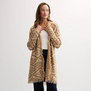 FARMERS MARKET Women's Open Front Fringe Cardigan Size M In Sand